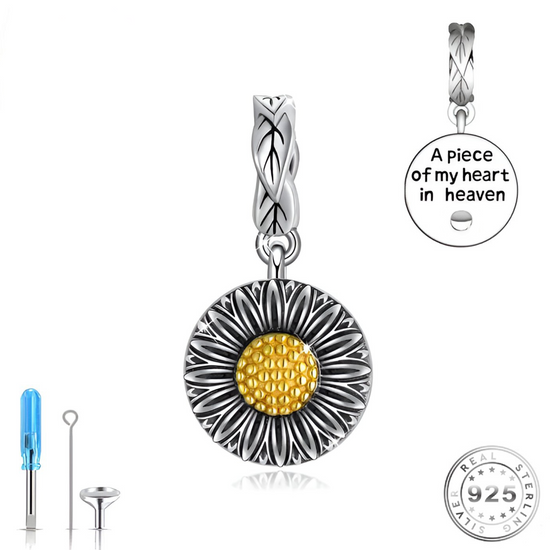 Sunflower Self-Fill Ashes Charm 925 Sterling Silver & Gold ( fits Pandora )