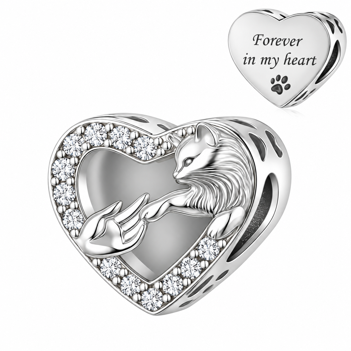 Pandora fitting Cat Memorial Charm 925 Sterling Silver - Forever in my heart