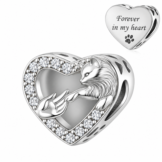 Pandora fitting Cat Memorial Charm 925 Sterling Silver - Forever in my heart