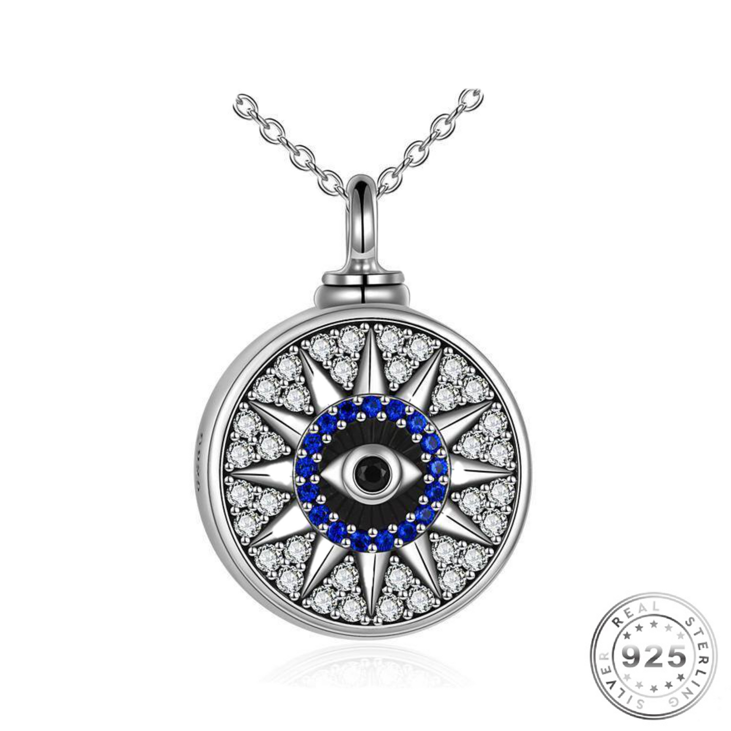 Evil Eye Cremation Ashes Urn Necklace 925 Sterling Silver self fill memorial