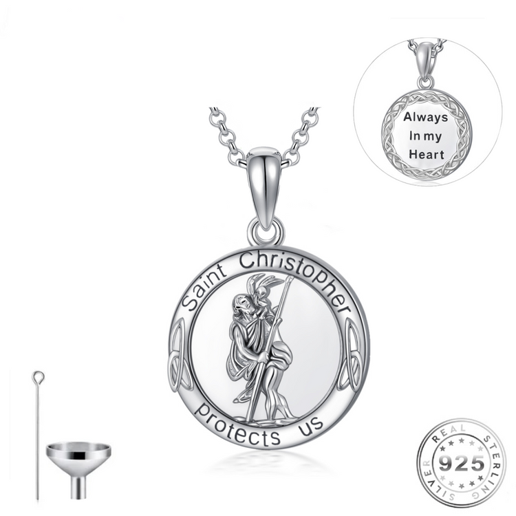 Saint Christopher Cremation Ashes Urn Necklace 925 Sterling Silver self fill memorial