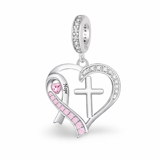 Pandora fitting Breast Pink Cancer Ribbon & Cross Charm 925 Sterling Silver
