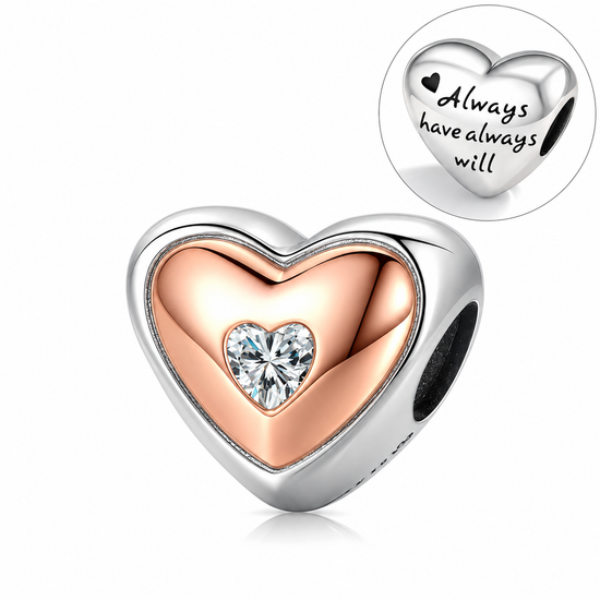 Pandora fitting Wife Girlfriend Always Have Always Will Heart Charm 925 Sterling Silver & Rose Gold