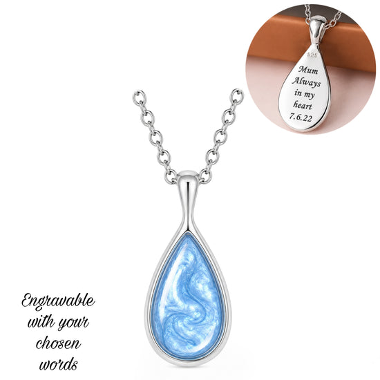 Ashes into Resin Teardrop Necklace 925 Sterling Silver - Engraved Memorial