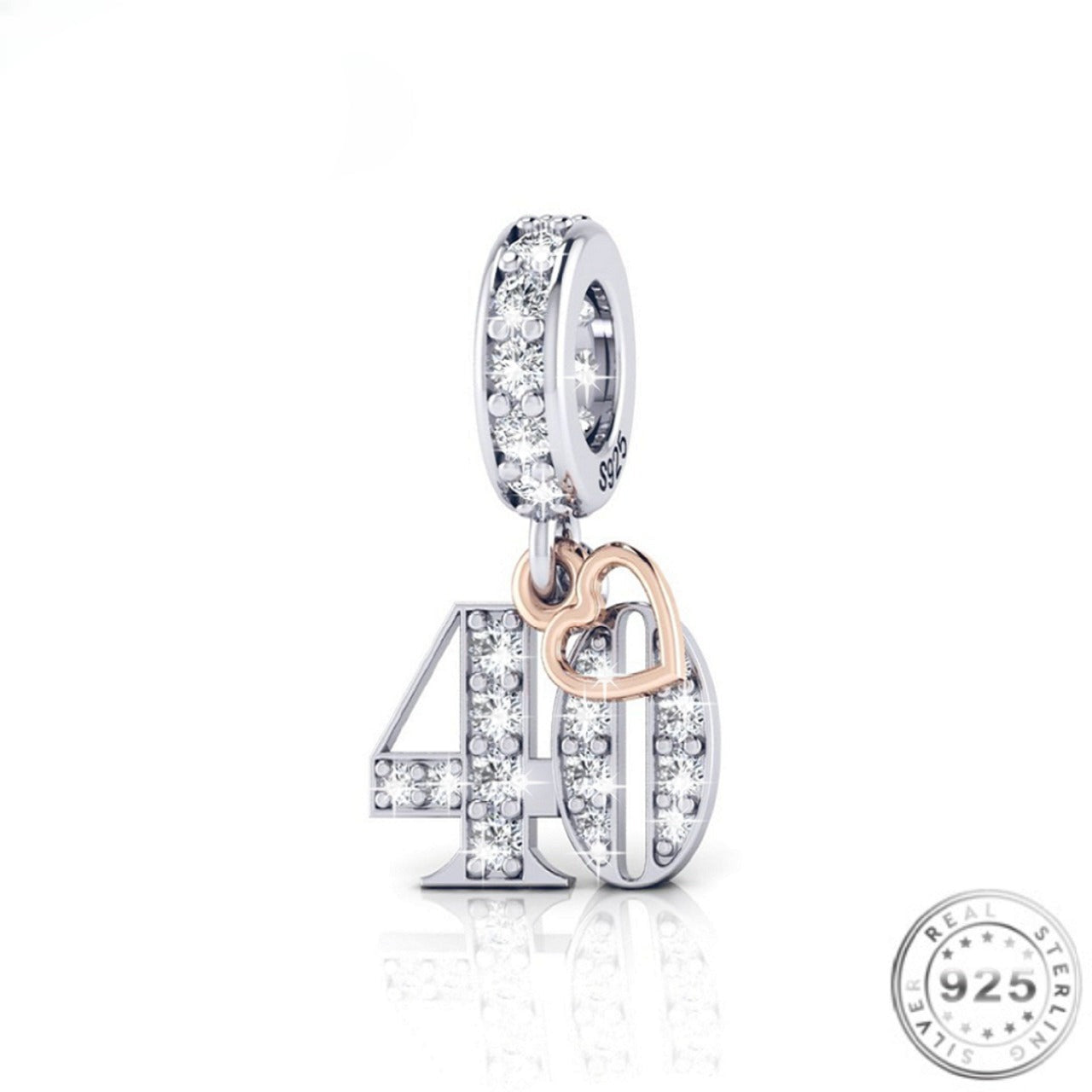 40th Birthday Charm 925 Sterling Silver fits pandora bracelets