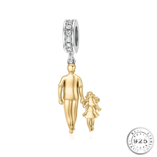 Dad & Daughter Charm Genuine 925 Sterling Silver and Gold ( fits pandora )
