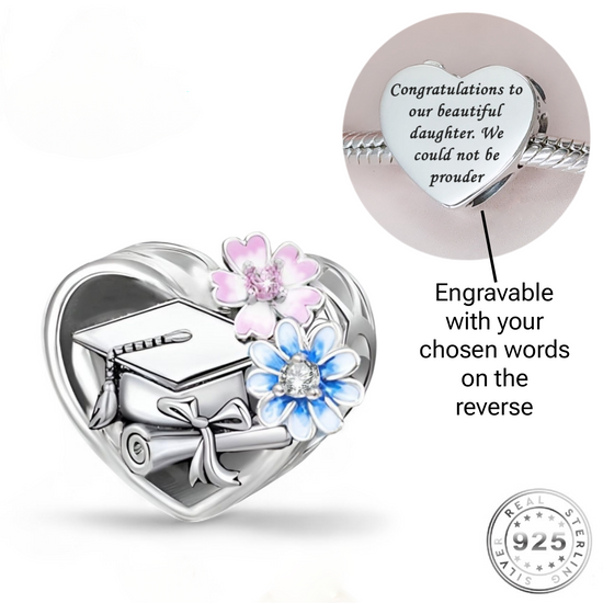 Engraved Graduation 2025 Charm 925 Sterling Silver- Personalised - fits Pandora