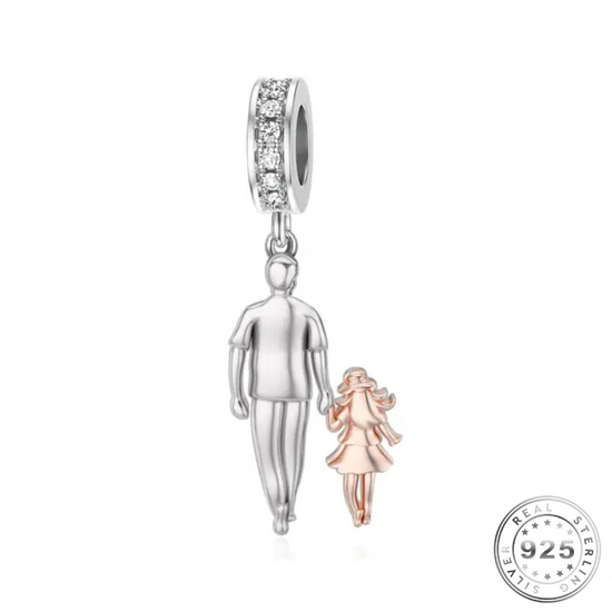 Dad & Daughter Charm Genuine 925 Sterling Silver and Rose Gold ( fits pandora ) Memorial