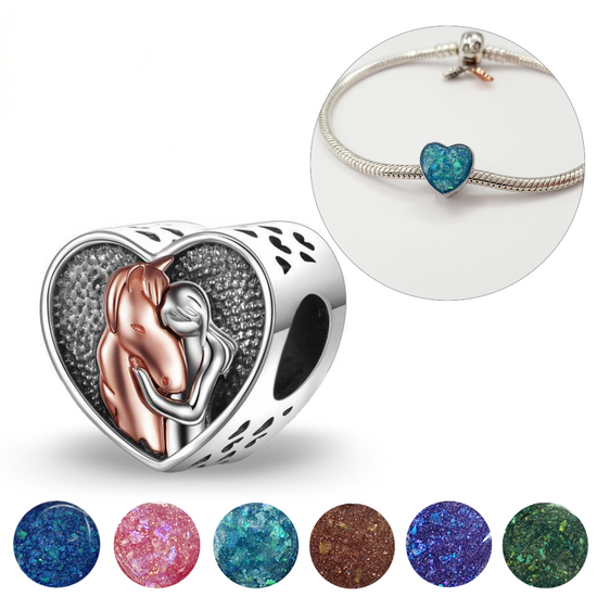 Horse and Girl Cremation Ashes & Resin Charm Genuine 925 Sterling Silver and Rose Gold (fits pandora bracelets )