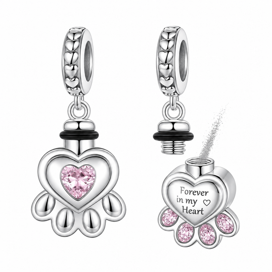 Pandora fitting Dog / Cat Cremation Ashes Urn Charm 925 Sterling Silver Self Fill Paw