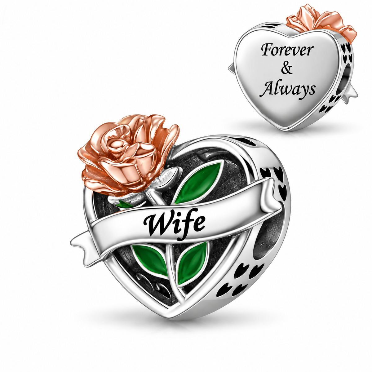 pandora fitting Wife Heart Charm 925 Sterling Silver & Rose Gold