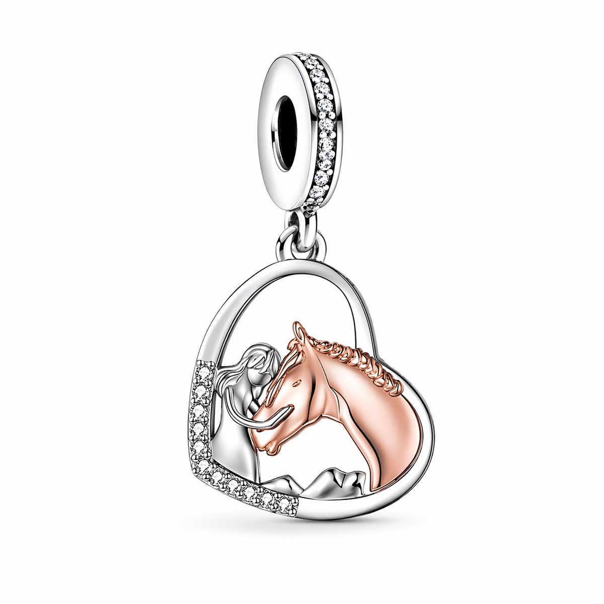 Pandora fitting Horse Charm 925 Sterling Silver and Rose Gold