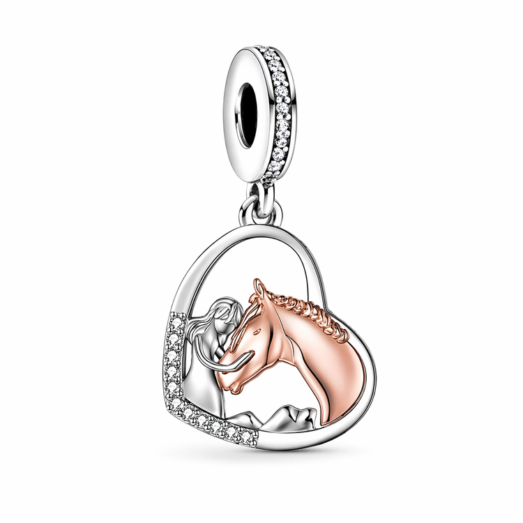 Pandora fitting Horse Charm 925 Sterling Silver and Rose Gold