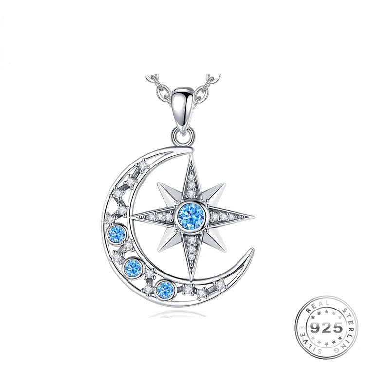 Moon & Eight-Pointed Star Constellation Necklace 925 Sterling Silver