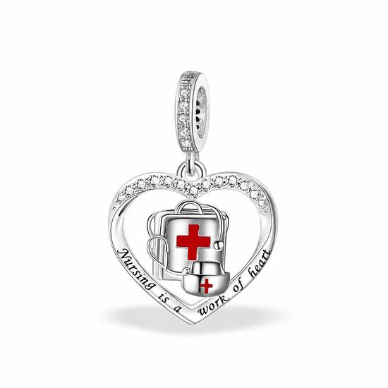 Pandora fitting Nurse Heart Dangle Charm 925 Sterling Silver Carer / Nhs 