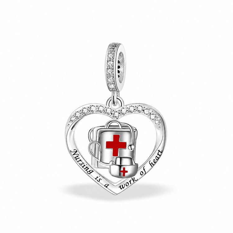 Pandora fitting Nurse Heart Dangle Charm 925 Sterling Silver Carer / Nhs 