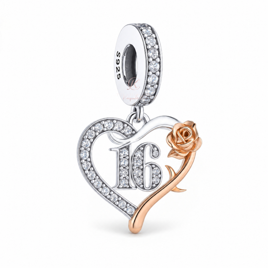 Pandora fitting 16th Birthday Charm 925 Sterling Silver & Rose Gold
