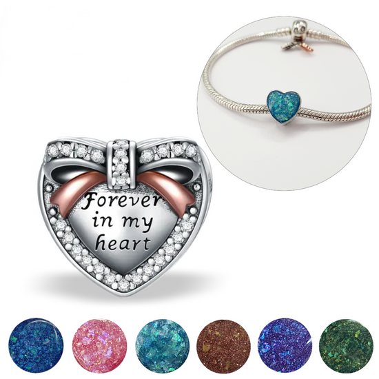 Cremation Ashes & Resin Charm 925 Sterling Silver and Rose Gold - Forever in my Heart ( fits Pandora bracelets )