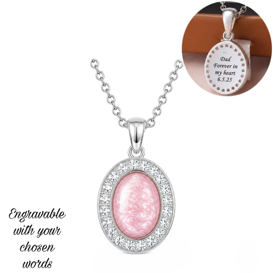 Cremation Ashes into Resin Oval Necklace 925 Sterling Silver - Engraved Memorial