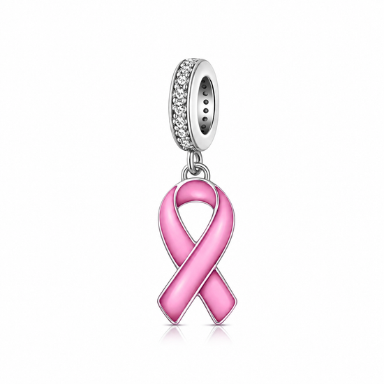 Pandora fitting Pink Cancer Awareness Ribbon Charm 925 Sterling Silver
