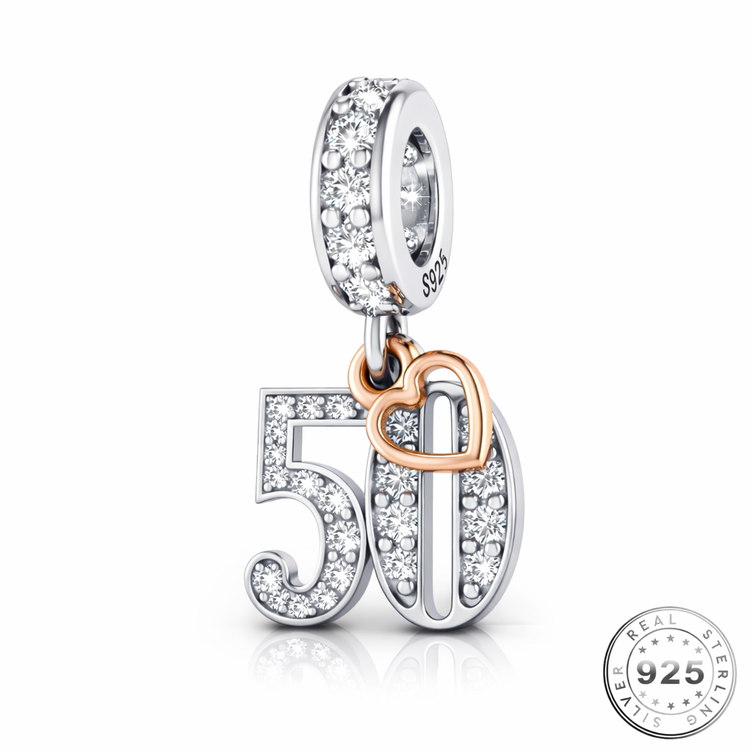 Pandora fitting 50th Birthday Charm 925 Sterling Silver & Rose Gold