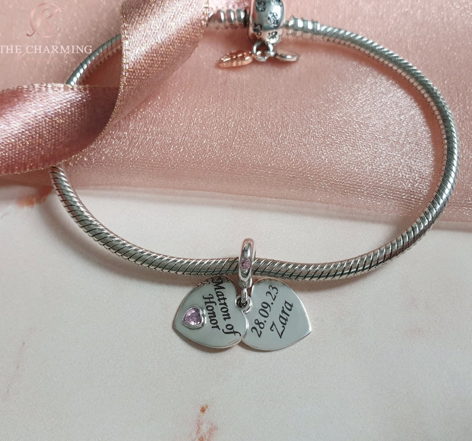 Custom Pandora Name Heart Charm | Caitlyn Minimalist Sterling Silver / One Side