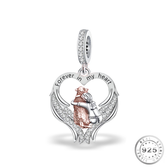 Dog Angel Wings Forever In My Heart Charm 925 Sterling Silver & Rose Gold