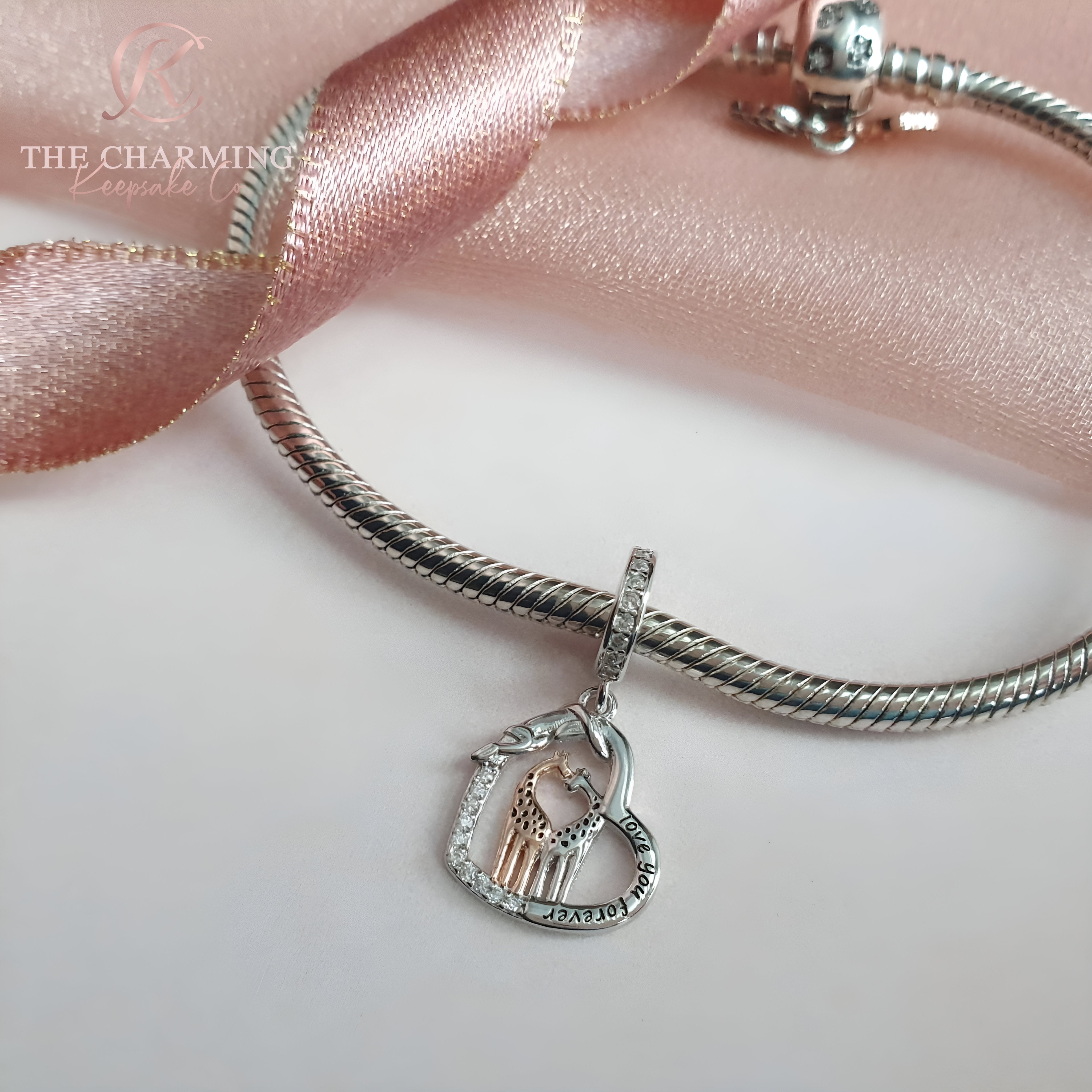 Grazing Giraffe Sterling Silver 925 European Bead Charm - Moondrops Silver, 12x18mm, 3.8g