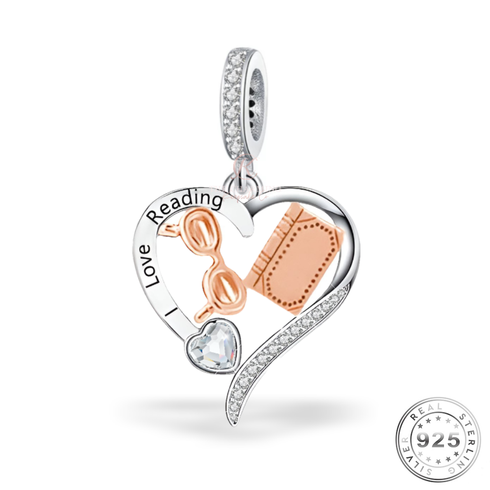 I Love Reading Charm 925 Sterling Silver & Rose Gold ( fits pandora )