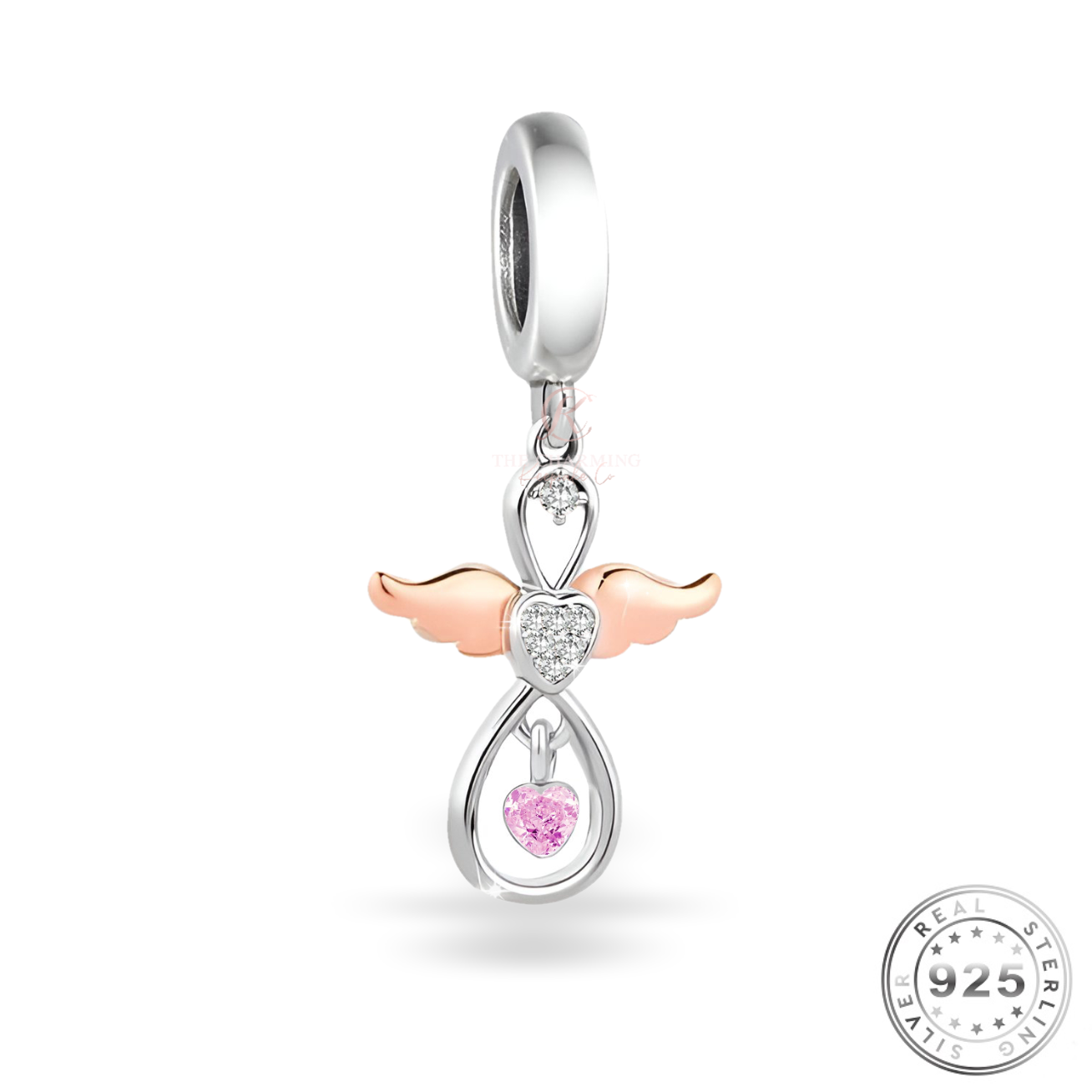 Guardian Angel Charm 925 Sterling Silver & Rose Gold ( fits pandora bracelets)