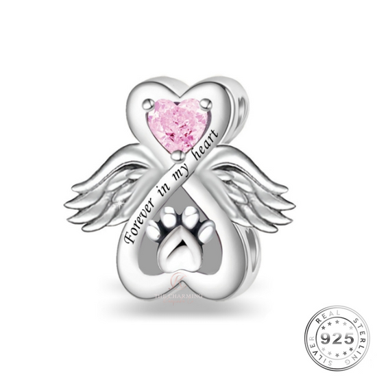 Cat / Dog Paw Guardian Angel Charm 925 Sterling Silver - Pink or Blue