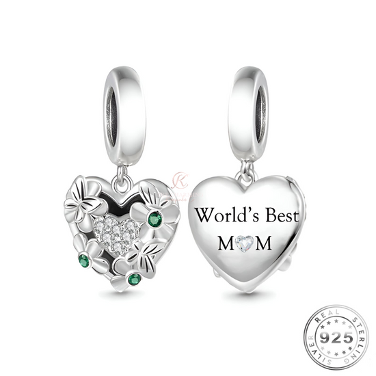 Best Mum / Mom Charm 925 Sterling Silver Green Crystal