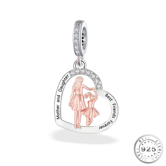 Mum & Daughter Charm 925 Sterling Silver - Best Friends Forever ( fits pandora ~)