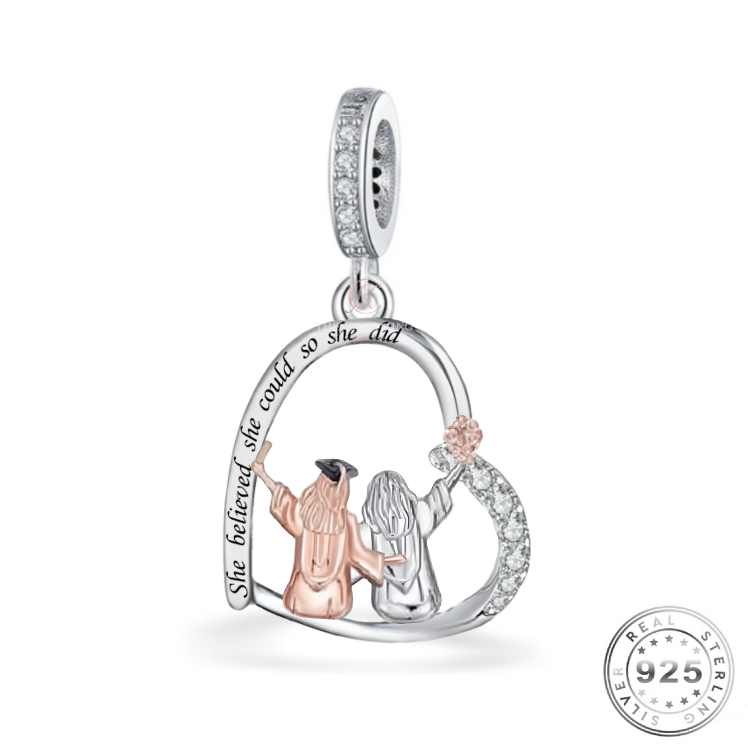 Graduation Charm 925 Sterling Silver - She Believed She Could ( fits pandora ) 2024