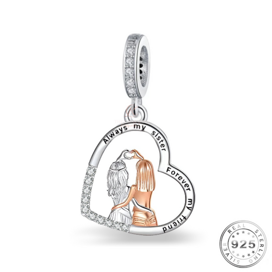 My Sister Heart Dangle Charm 925 Sterling Silver - Toujours ma sœur pour toujours mon amie