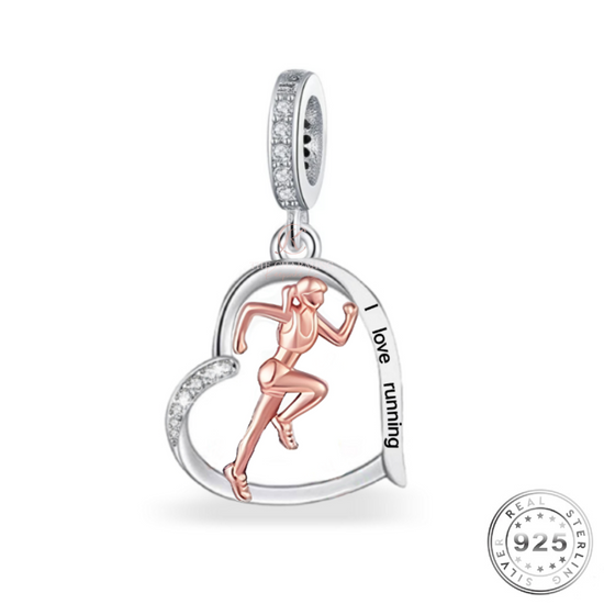 Love Running Charm Genuine 925 Sterling Silver & Rose Gold ( fits pandora )