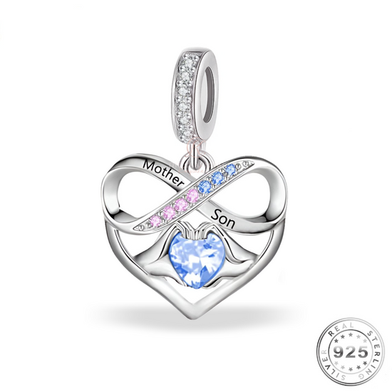 Mother & Son Heart Dangle Charm 925 Sterling Silver ( fits pandora )