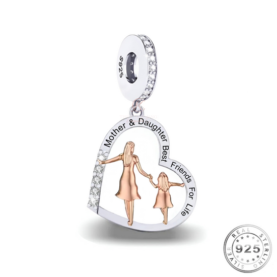 Mum & Daughter Charm 925 Sterling Silver - Best Friends - fits pandora