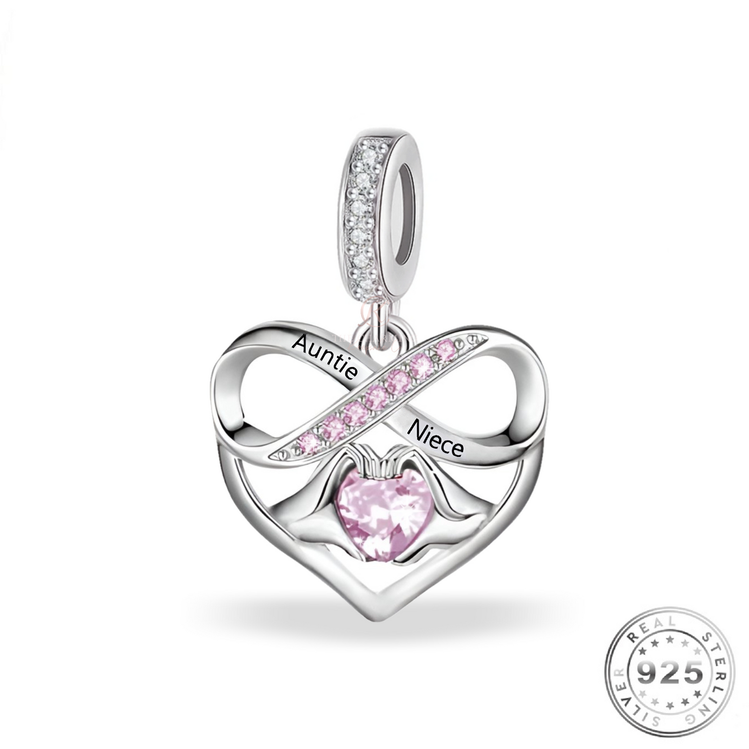 Auntie & Niece Heart Dangle Charm 925 Sterling Silver - fits Pandora