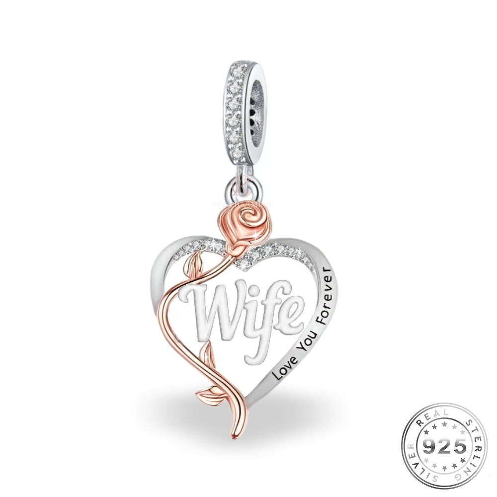 Wife Dangle Charm 925 Sterling Silver & Rose Gold ( fits pandora )