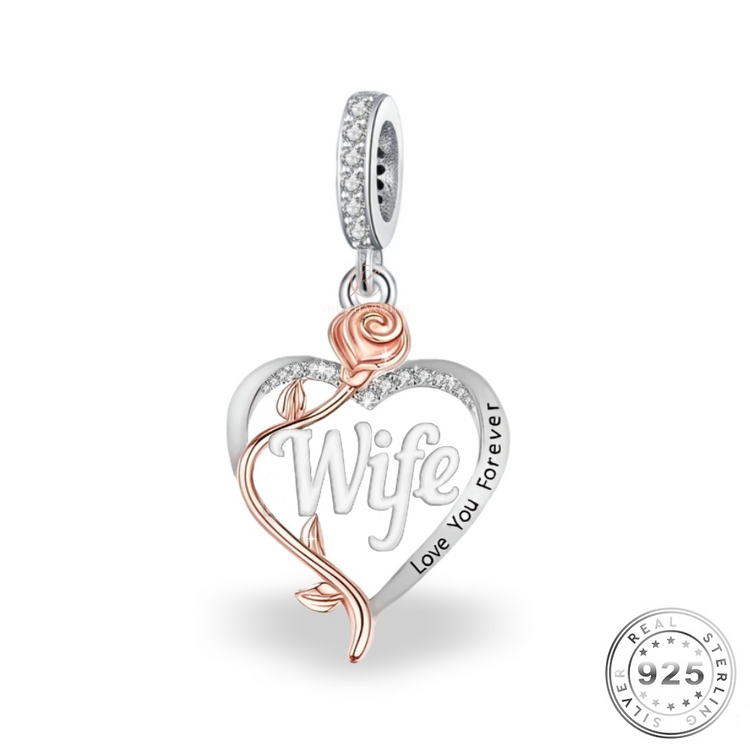 Wife Dangle Charm 925 Sterling Silver & Rose Gold ( fits pandora )