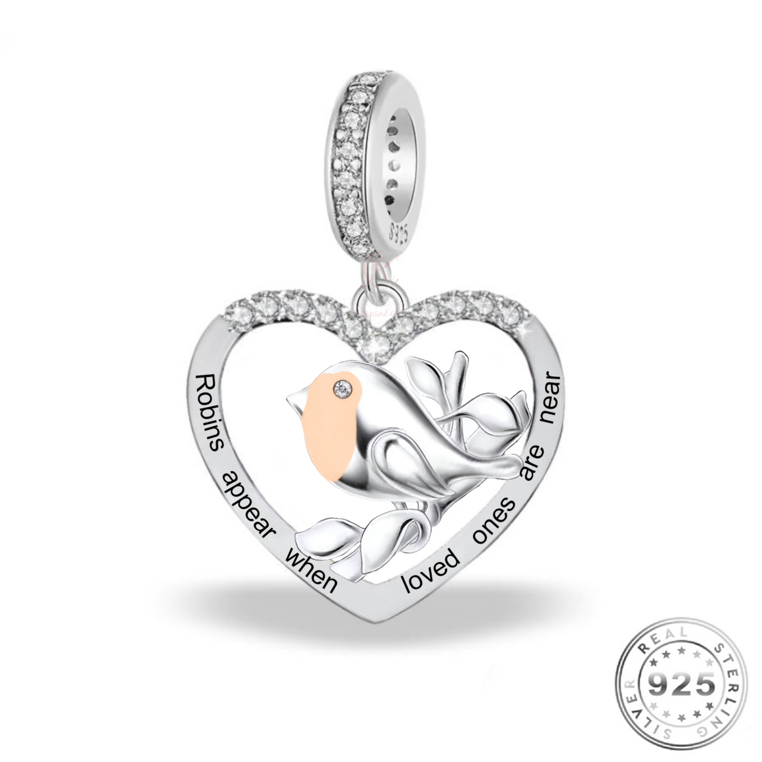 Robin Charm Genuine 925 Sterling Silver Rose Gold - Robin&