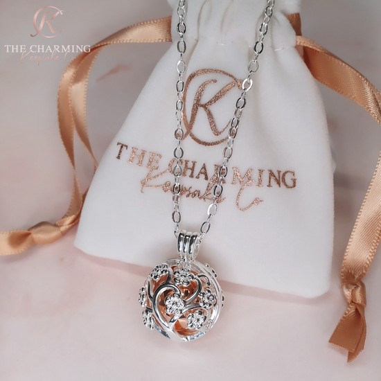 Engravable Silver & Rose Gold Family Tree Cremation Ashes Urn Locket Necklace