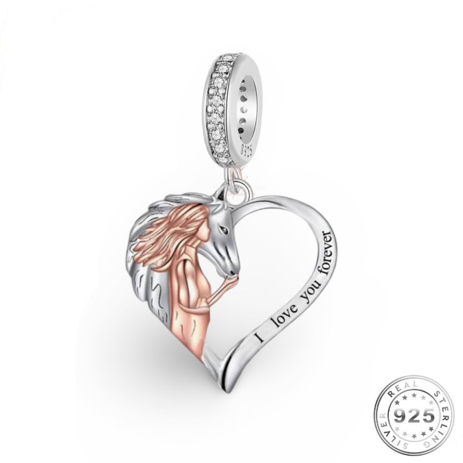 Horse & Girl Charm 925 Sterling Silver and Rose Gold  fits Pandora