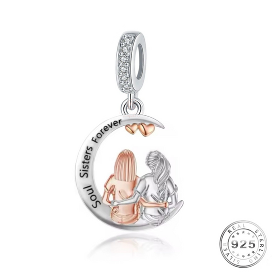 Soul Sisters Forever Moon Charm 925 Sterling Silver & Rose Gold fits Pandora