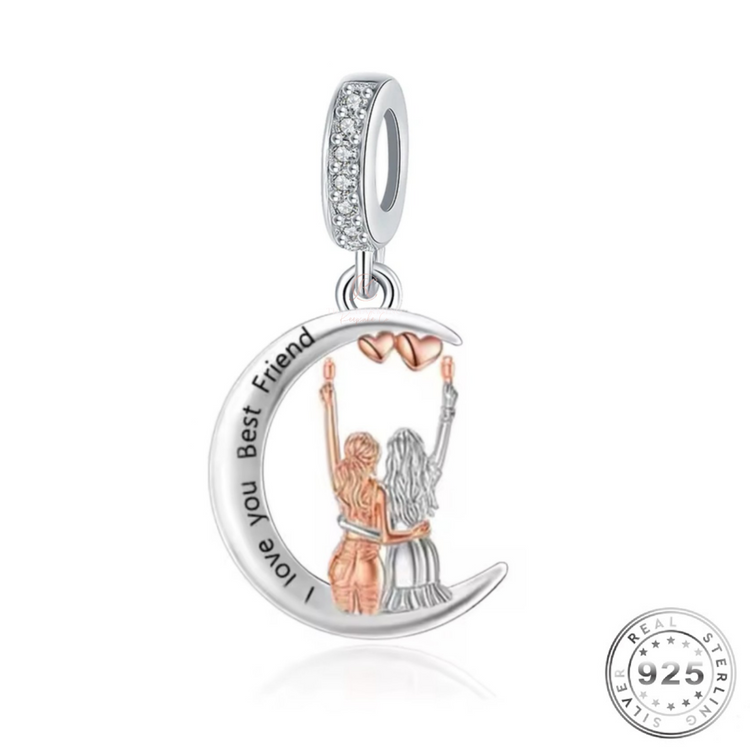 Best Friend Moon Charm 925 Sterling Silver and Rose Gold fits Pandora