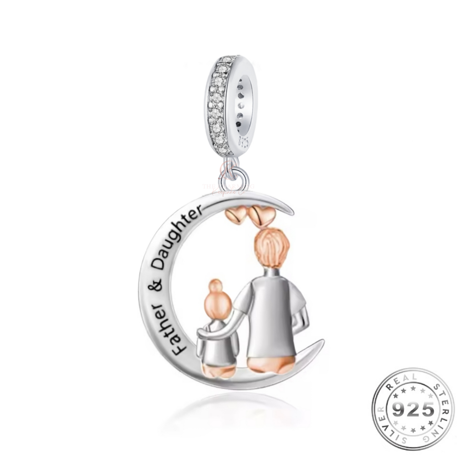 Father & Daughter Moon Charm 925 Sterling Silver and Rose Gold fits Pandora