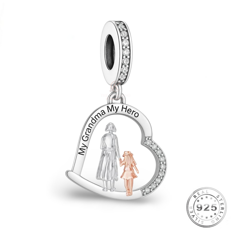 Grandma My Hero Heart Dangle Charm 925 Sterling Silver fits Pandora