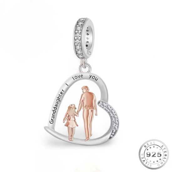Granddaughter and Grandad Charm 925 Sterling Silver - I Love You - fits Pandora