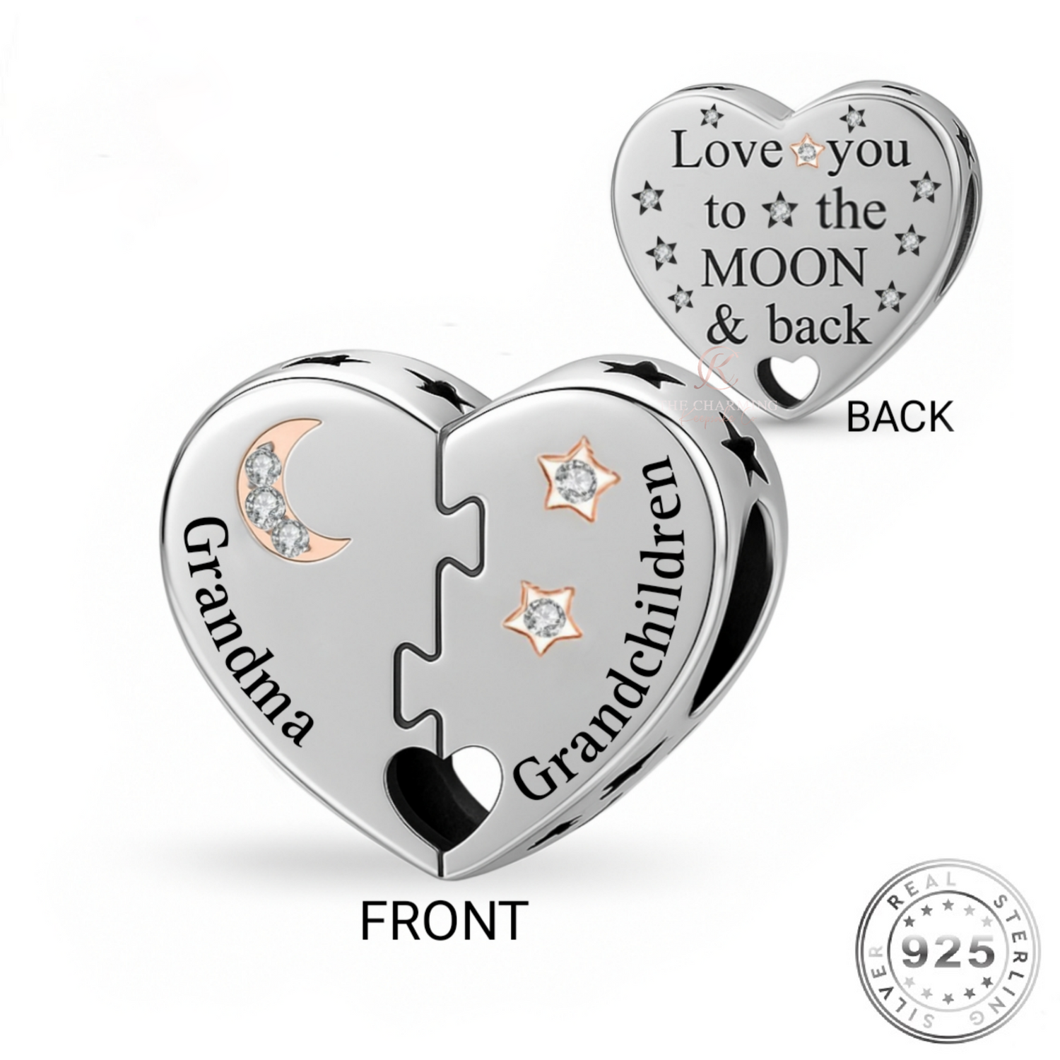Grandma & Grandchildren / Granddaughter Charm 925 Sterling Silver - Love You To The Moon fits Pandora